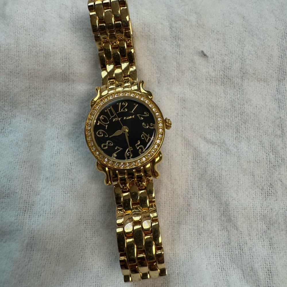 Betsy Johnson Gold and Black Watch with Crystal Accents